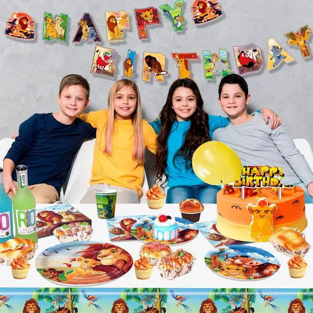Alt view image 4 of 7 - 114 Pcs The Lion King Simba Birthday Party Decorations & Tableware Set - The Lion King Table Cloth Banner Plates Napkins Cups etc Lion King Birthday Party Decorations for Lion King Party Supplies