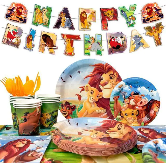 Main image of 114 Pcs The Lion King Simba Birthday Party Decorations & Tableware Set - The Lion King Table Cloth Banner Plates Napkins Cups etc Lion King Birthday Party Decorations for Lion King Party Supplies
