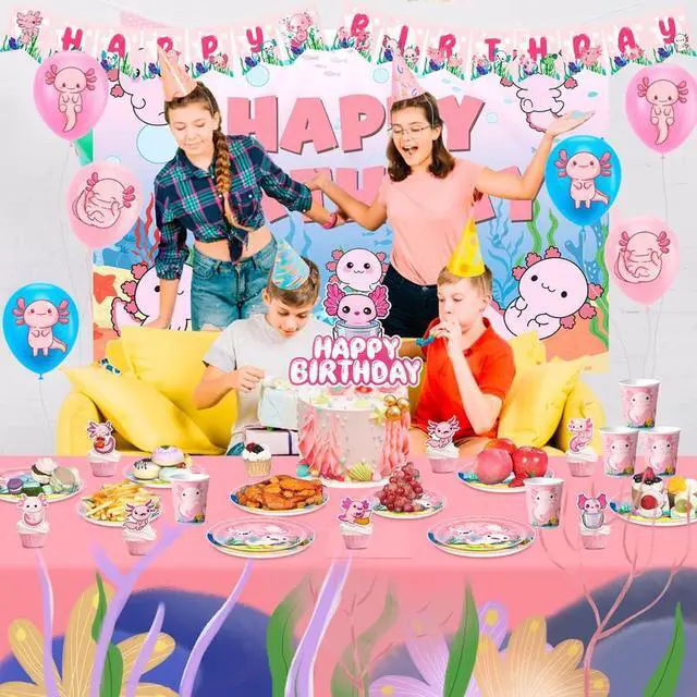 Alt view image 4 of 7 - Axolotl Birthday Decorations Party Supplies,162 Pcs Axolotl Party Decorations&Axolotl Tableware Set- Axolotl Party Plates Napkins Tableclot Backdrop Balloons Banner etc Axolotl Birthday Party Supplies