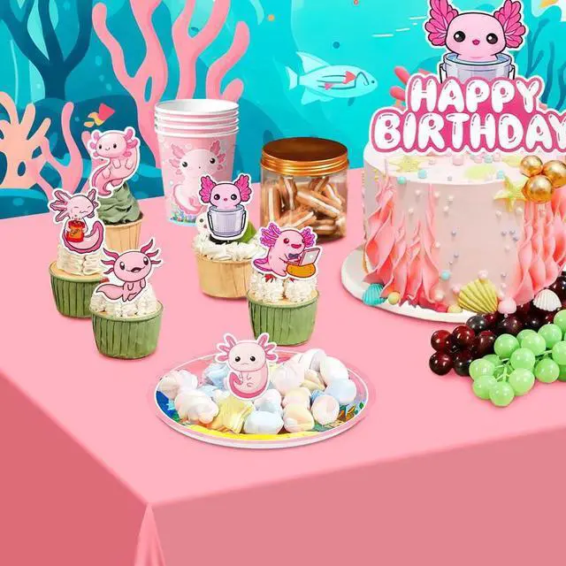 Alt view image 6 of 7 - Axolotl Birthday Decorations Party Supplies,162 Pcs Axolotl Party Decorations&Axolotl Tableware Set- Axolotl Party Plates Napkins Tableclot Backdrop Balloons Banner etc Axolotl Birthday Party Supplies