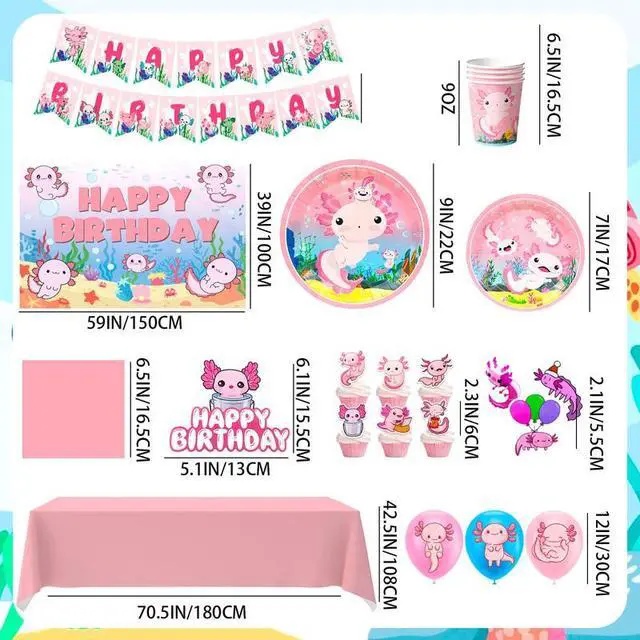 Alt view image 7 of 7 - Axolotl Birthday Decorations Party Supplies,162 Pcs Axolotl Party Decorations&Axolotl Tableware Set- Axolotl Party Plates Napkins Tableclot Backdrop Balloons Banner etc Axolotl Birthday Party Supplies