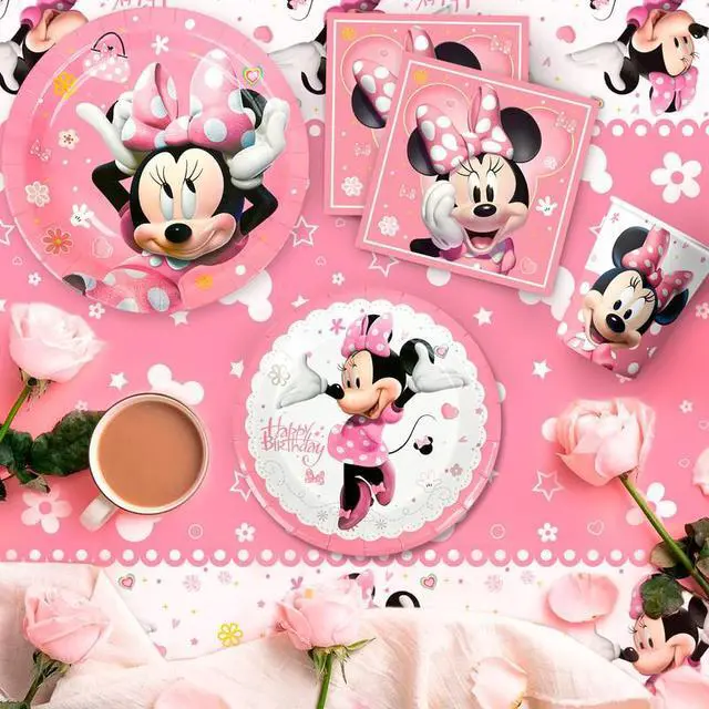 Alt view image 3 of 7 - Minnie Birthday Party Supplies,113pcs Minnie Mouse Party Decorations Tableware Set - Minnie Mouse Plates and Napkins Cups & Minnie Mouse Table Cloth etc Minnie Mouse Birthday Tableware for Girls Kids