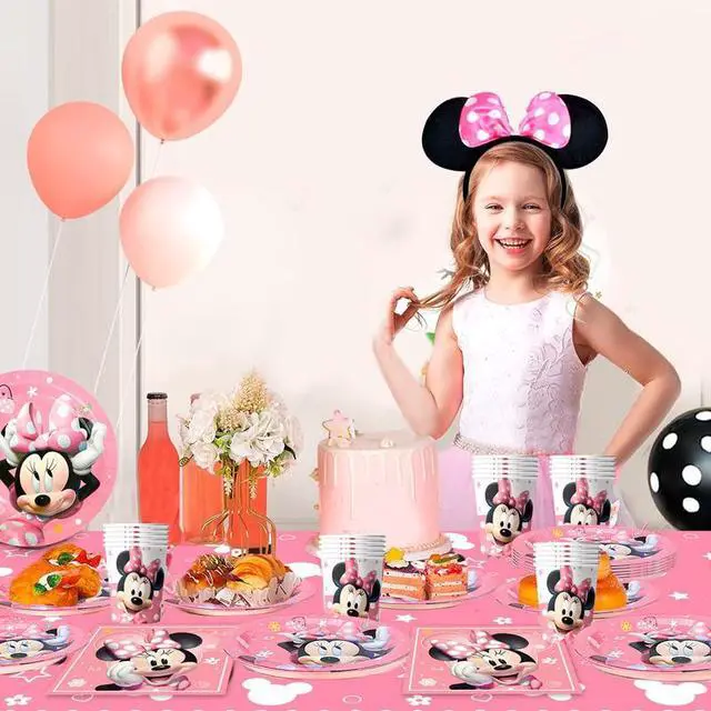 Alt view image 4 of 7 - Minnie Birthday Party Supplies,113pcs Minnie Mouse Party Decorations Tableware Set - Minnie Mouse Plates and Napkins Cups & Minnie Mouse Table Cloth etc Minnie Mouse Birthday Tableware for Girls Kids