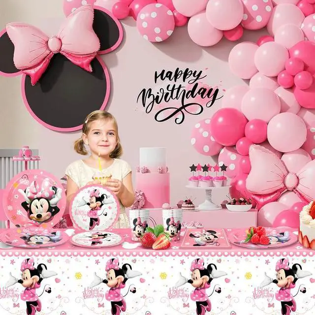 Alt view image 5 of 7 - Minnie Birthday Party Supplies,113pcs Minnie Mouse Party Decorations Tableware Set - Minnie Mouse Plates and Napkins Cups & Minnie Mouse Table Cloth etc Minnie Mouse Birthday Tableware for Girls Kids