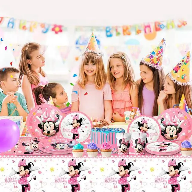 Alt view image 6 of 7 - Minnie Birthday Party Supplies,113pcs Minnie Mouse Party Decorations Tableware Set - Minnie Mouse Plates and Napkins Cups & Minnie Mouse Table Cloth etc Minnie Mouse Birthday Tableware for Girls Kids