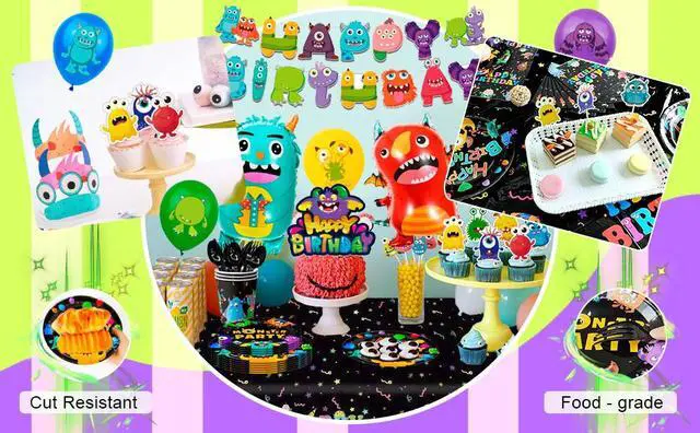 Alt view image 7 of 7 - 113 Pcs Monsters Inc Party Decoration Little Monster Balloon Cake Topper Cup Set