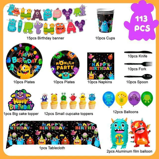 Alt view image 2 of 7 - 113 Pcs Monsters Inc Party Decoration Little Monster Balloon Cake Topper Cup Set