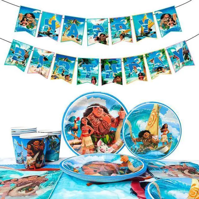 Main image of 86 Pcs Moana Birthday Party Decorations & Tableware Packs Includ Moana Banners Tablecloth Plates Cups Napkins etc Moana Party Tableware for Moana Party Supplies for Boys/Girls, Serves 10