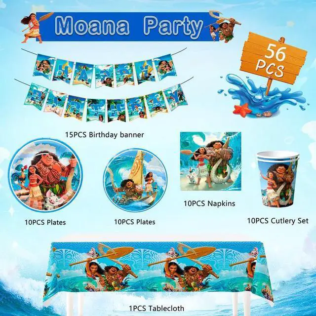 Alt view image 2 of 7 - 86 Pcs Moana Birthday Party Decorations & Tableware Packs Includ Moana Banners Tablecloth Plates Cups Napkins etc Moana Party Tableware for Moana Party Supplies for Boys/Girls, Serves 10