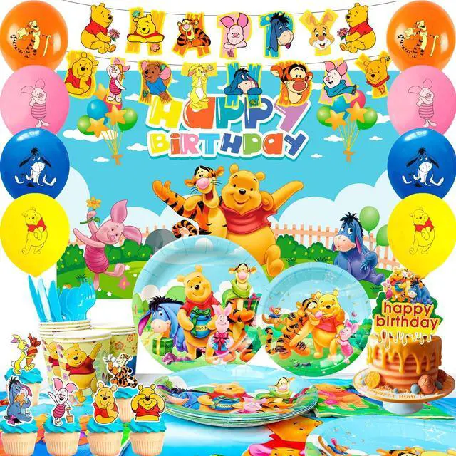 Main image of Winnie the Pooh Birthday Party Supplies, 112 Pcs Winnie the Pooh Party Decorations Set - Winnie the Pooh Tablecloth Balloons Backdrop etc Winnie the Pooh Birthday Party Decorations