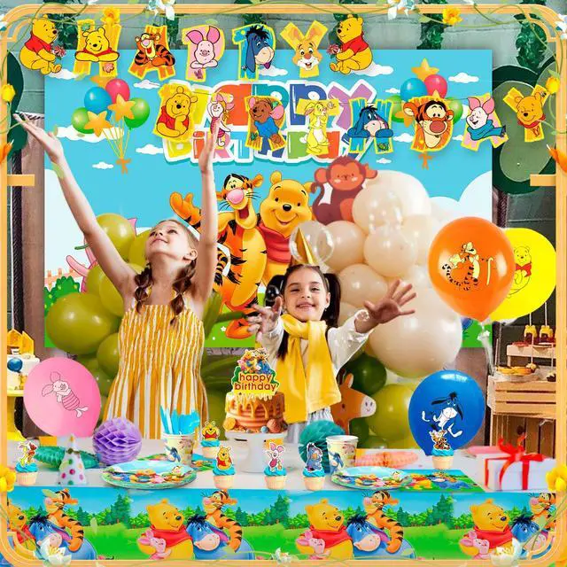 Alt view image 4 of 7 - Winnie the Pooh Birthday Party Supplies, 112 Pcs Winnie the Pooh Party Decorations Set - Winnie the Pooh Tablecloth Balloons Backdrop etc Winnie the Pooh Birthday Party Decorations