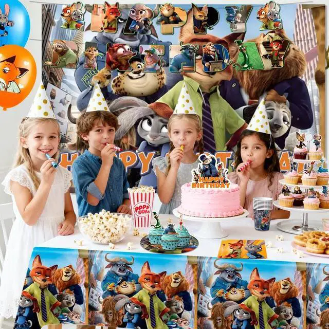 Alt view image 3 of 7 - Zootopia Birthday Party Supplies, 112 Pcs Zootopia Birthday Decorations & Zootopia Party Tableware Set - Zootopia Birthday Plates Tablecloth Banners etc Zootopia Party Decorations for Kids