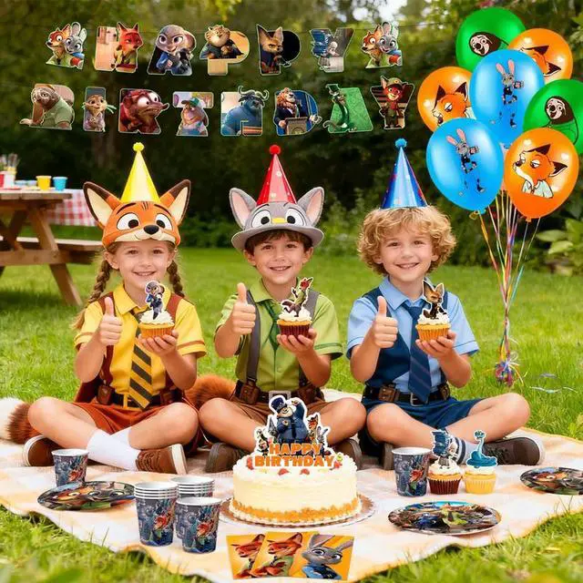 Alt view image 4 of 7 - Zootopia Birthday Party Supplies, 112 Pcs Zootopia Birthday Decorations & Zootopia Party Tableware Set - Zootopia Birthday Plates Tablecloth Banners etc Zootopia Party Decorations for Kids