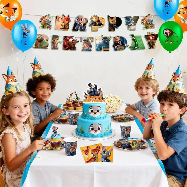 Alt view image 5 of 7 - Zootopia Birthday Party Supplies, 112 Pcs Zootopia Birthday Decorations & Zootopia Party Tableware Set - Zootopia Birthday Plates Tablecloth Banners etc Zootopia Party Decorations for Kids