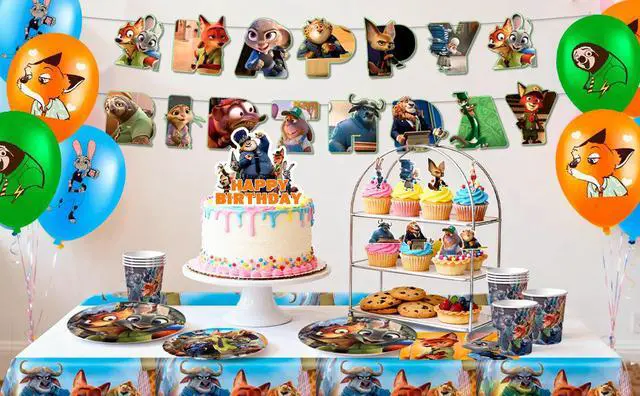 Alt view image 7 of 7 - Zootopia Birthday Party Supplies, 112 Pcs Zootopia Birthday Decorations & Zootopia Party Tableware Set - Zootopia Birthday Plates Tablecloth Banners etc Zootopia Party Decorations for Kids