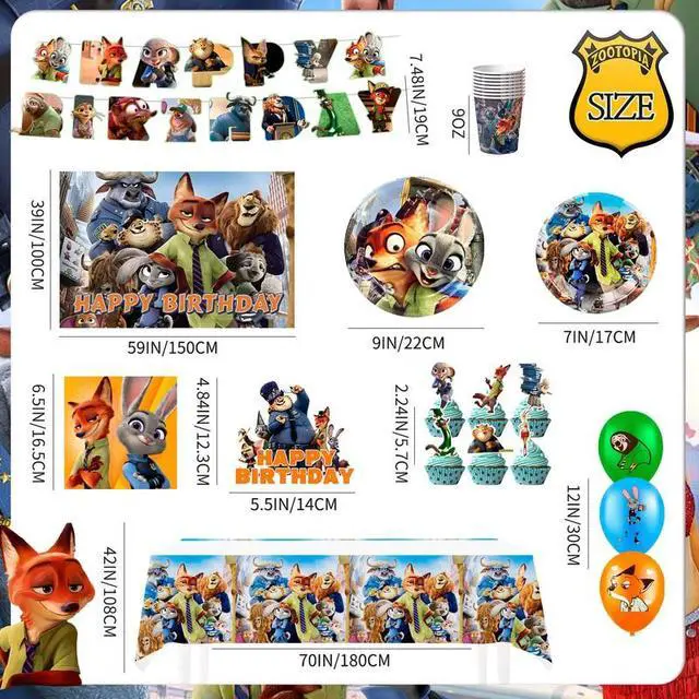 Alt view image 6 of 7 - Zootopia Birthday Party Supplies, 112 Pcs Zootopia Birthday Decorations & Zootopia Party Tableware Set - Zootopia Birthday Plates Tablecloth Banners etc Zootopia Party Decorations for Kids