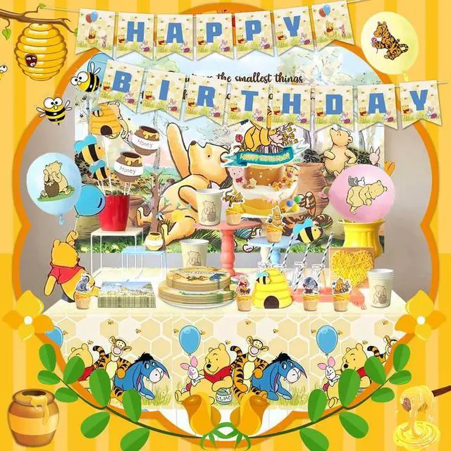Alt view image 5 of 7 - 112 Pcs Vintage Winnie the Pooh Party Decorations & Tableware Set - Balloons Backdrop Banners Cups Cake Toppers Napkins etc Vintage Winnie the Pooh Birthday Party Supplies