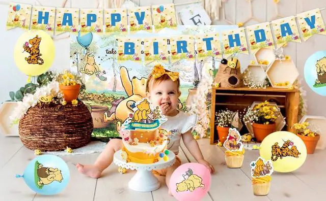 Alt view image 7 of 7 - 112 Pcs Vintage Winnie the Pooh Party Decorations & Tableware Set - Balloons Backdrop Banners Cups Cake Toppers Napkins etc Vintage Winnie the Pooh Birthday Party Supplies