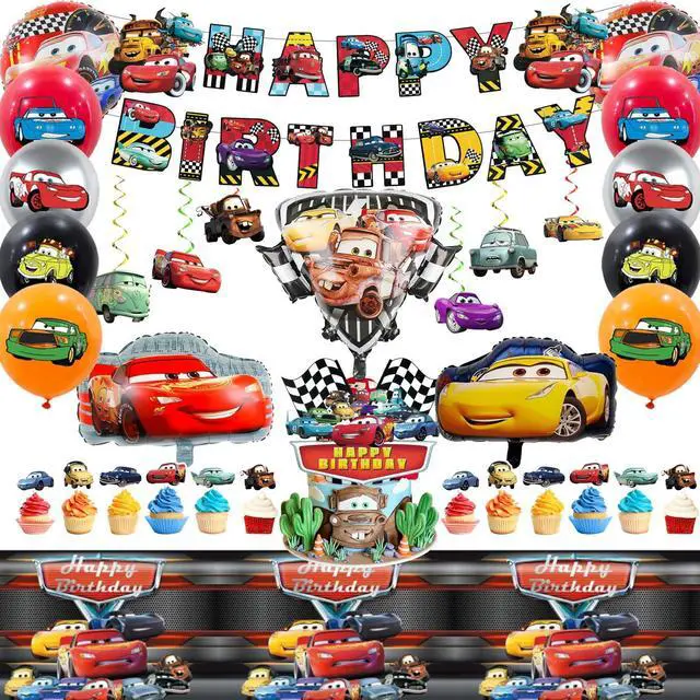 Main image of Lightning McQueen Birthday Party Supplies, 38 Pcs Car Party Decorations Set - Cars Birthday Decorations Banner Tablecloth & Cars Balloons Cake Topper etc Lightning McQueen Party Supplies