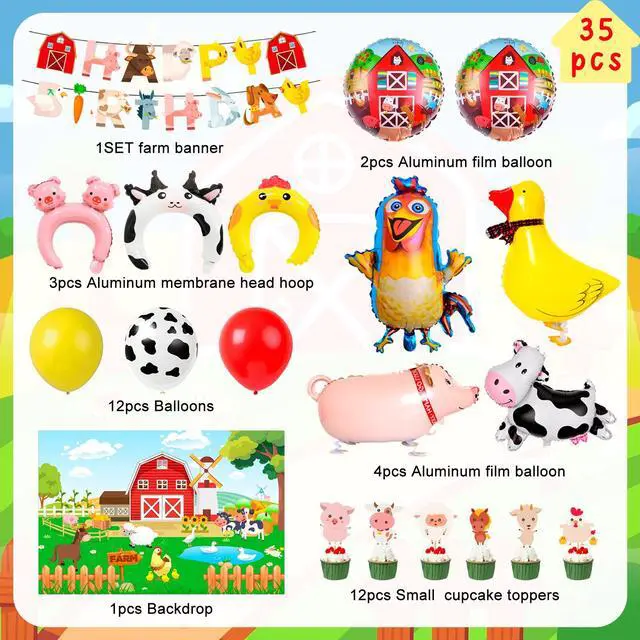 Alt view image 2 of 7 - Farm Animal Birthday Decorations, 49 Pcs Farm Party Decorations Set Including Farm Animal Balloons Backdrop Cupcake Toppers Head Hoop etc Farm Birthday Decorations Supplies for Girls/Boys Kids