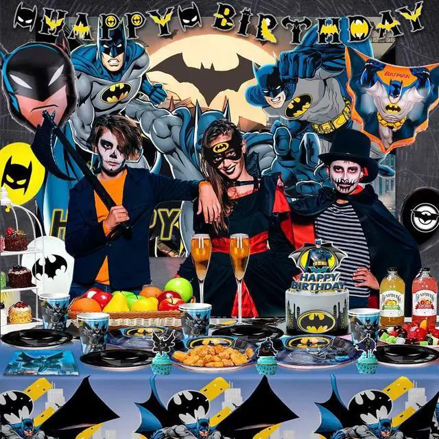 Alt view image 3 of 7 - Batman Party Decorations,115pcs Batman Birthday Decorations & Batman Party Tableware Set- Batman Decorations Balloons Banner & Batman Tablecloth Plates Cups Napkins etc Batman Birthday Party Supplies