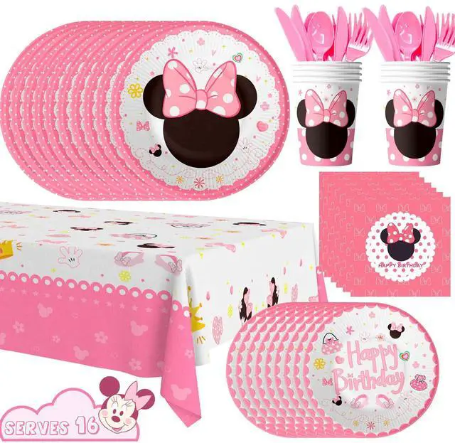 Main image of Minnie Mouse Party Supplies, 113 Ppcs Minnie Mouse Tableware Set - Minnie Mouse Plates and Napkins Cups & Minnie Mouse Table cloth etc Minnie Mouse Birthday Party Supplies for Girls