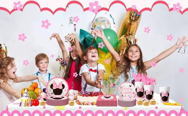 Alt view image 7 of 7 - Minnie Mouse Party Supplies, 113 Ppcs Minnie Mouse Tableware Set - Minnie Mouse Plates and Napkins Cups & Minnie Mouse Table cloth etc Minnie Mouse Birthday Party Supplies for Girls