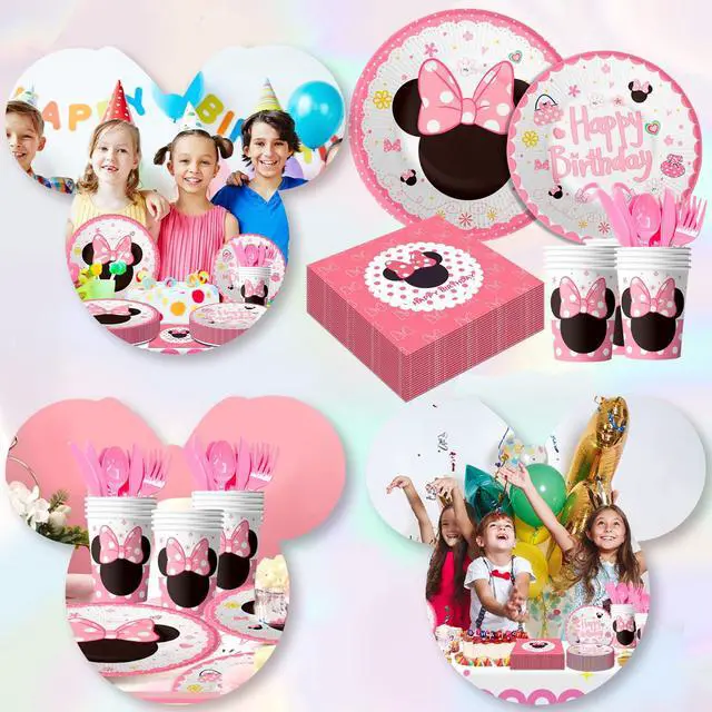 Alt view image 6 of 7 - Minnie Mouse Party Supplies, 113 Ppcs Minnie Mouse Tableware Set - Minnie Mouse Plates and Napkins Cups & Minnie Mouse Table cloth etc Minnie Mouse Birthday Party Supplies for Girls