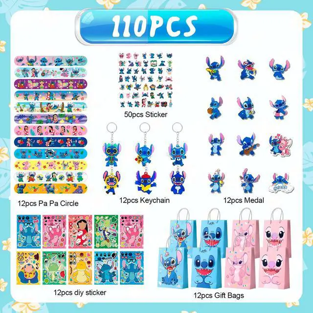 Alt view image 2 of 7 - Stitch Children's Party Gifts, 110 Pcs Stitch Birthday Party Gift Sets - Stitch Gift Bags Keychain Stickers Slap Bands and Other Stitch Party Supplies, Suitable for Stitch Birthday Decorations