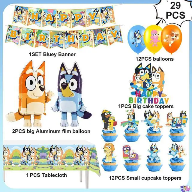 Alt view image 2 of 7 - Bluey Party Decorations, 29 Pcs Bluey Birthday Decorations-Bluey Party Balloons & Bluey Birthday Banners Cake Decorations Tablecloths etc Bluey Birthday Party Decorations