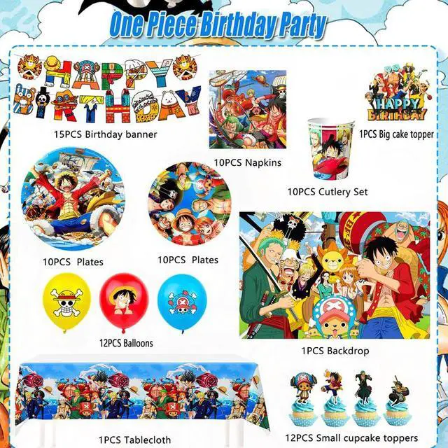 Alt view image 2 of 7 - One Piece Birthday Decorations for Kids,112pcs One Piece Party Decorations&One Piece Party Tableware Set- One Piece Anime Birthday Banner Balloons Plates Napkins etc One Piece Birthday Party Supplies