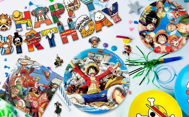 Alt view image 7 of 7 - One Piece Birthday Decorations for Kids,112pcs One Piece Party Decorations&One Piece Party Tableware Set- One Piece Anime Birthday Banner Balloons Plates Napkins etc One Piece Birthday Party Supplies