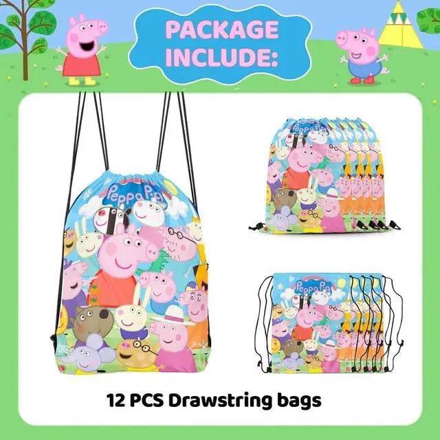 Alt view image 2 of 7 - 12 Pcs Peppa Pig Party Favors Peppa Pig Party Decoration Drawstring Bag Candy Bag