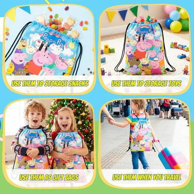 Alt view image 3 of 7 - 12 Pcs Peppa Pig Party Favors Peppa Pig Party Decoration Drawstring Bag Candy Bag