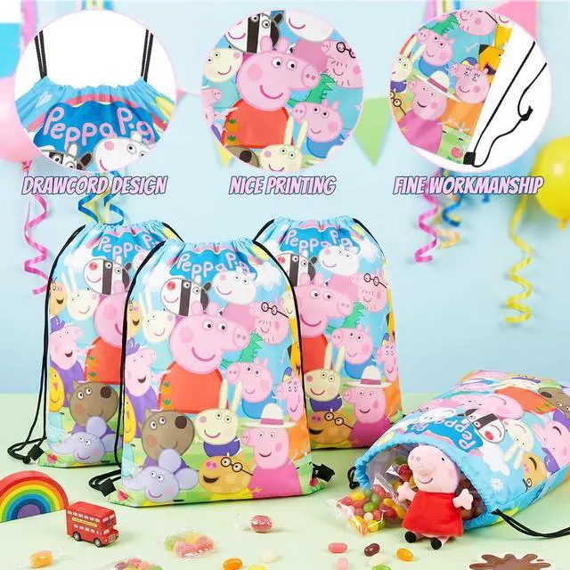 Alt view image 4 of 7 - 12 Pcs Peppa Pig Party Favors Peppa Pig Party Decoration Drawstring Bag Candy Bag
