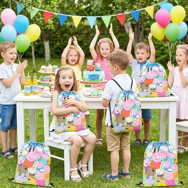 Alt view image 6 of 7 - 12 Pcs Peppa Pig Party Favors Peppa Pig Party Decoration Drawstring Bag Candy Bag
