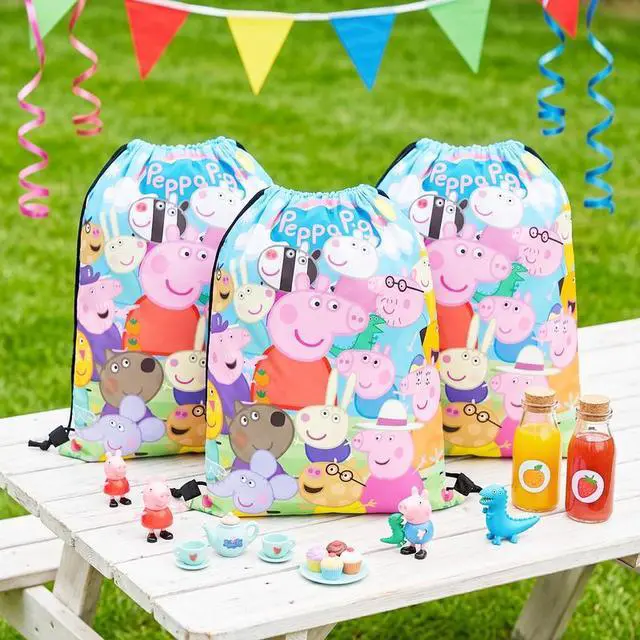 Alt view image 7 of 7 - 12 Pcs Peppa Pig Party Favors Peppa Pig Party Decoration Drawstring Bag Candy Bag