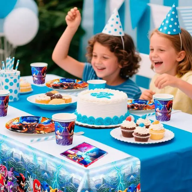 Alt view image 5 of 7 - 118 Pcs Sonic Birthday Party Decorations & Tableware Set - Sonic Tablecloth Banner Plates Napkins Cups etc Sonic Birthday Party Decorations for Sonic Party Supplies
