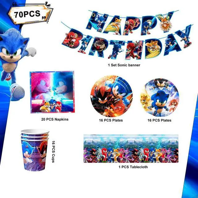 Alt view image 2 of 7 - 118 Pcs Sonic Birthday Party Decorations & Tableware Set - Sonic Tablecloth Banner Plates Napkins Cups etc Sonic Birthday Party Decorations for Sonic Party Supplies