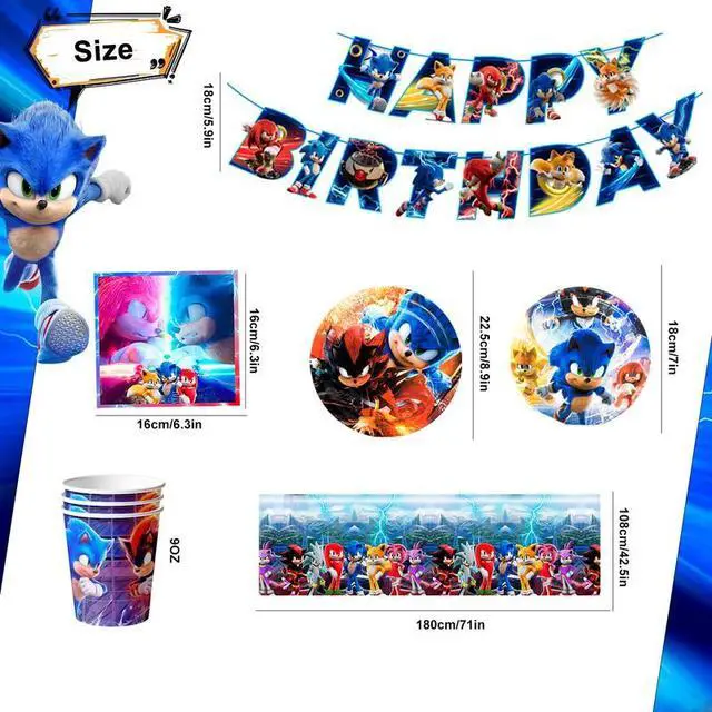 Alt view image 7 of 7 - 118 Pcs Sonic Birthday Party Decorations & Tableware Set - Sonic Tablecloth Banner Plates Napkins Cups etc Sonic Birthday Party Decorations for Sonic Party Supplies