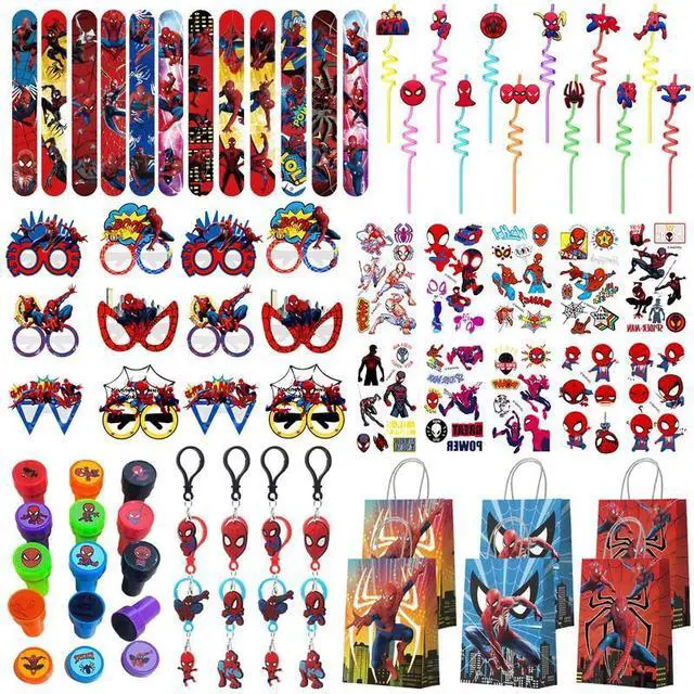 Main image of 84 Pcs Spiderman Birthday Party Favors-Spiderman Goodie Bags Key Chains Stickers Straws Seal etc Spiderman Party Favors for Kids