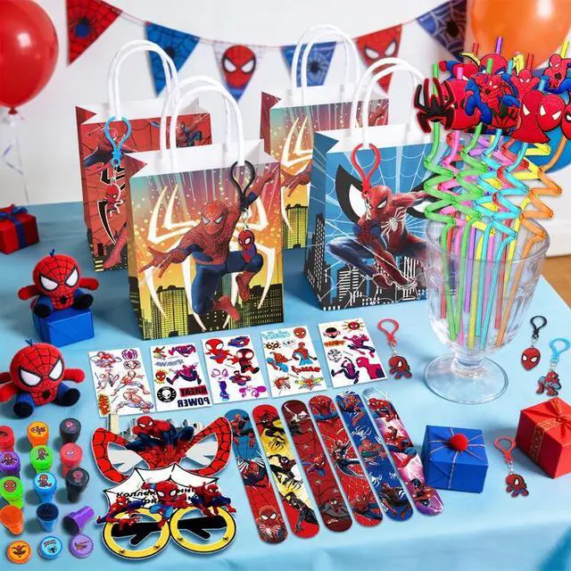Alt view image 3 of 7 - 84 Pcs Spiderman Birthday Party Favors-Spiderman Goodie Bags Key Chains Stickers Straws Seal etc Spiderman Party Favors for Kids