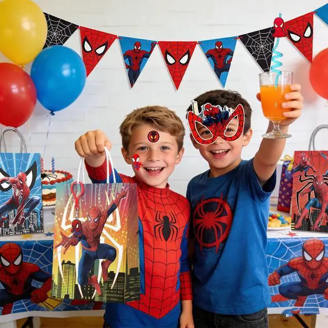 Alt view image 5 of 7 - 84 Pcs Spiderman Birthday Party Favors-Spiderman Goodie Bags Key Chains Stickers Straws Seal etc Spiderman Party Favors for Kids