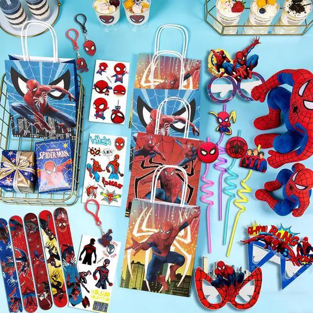Alt view image 6 of 7 - 84 Pcs Spiderman Birthday Party Favors-Spiderman Goodie Bags Key Chains Stickers Straws Seal etc Spiderman Party Favors for Kids
