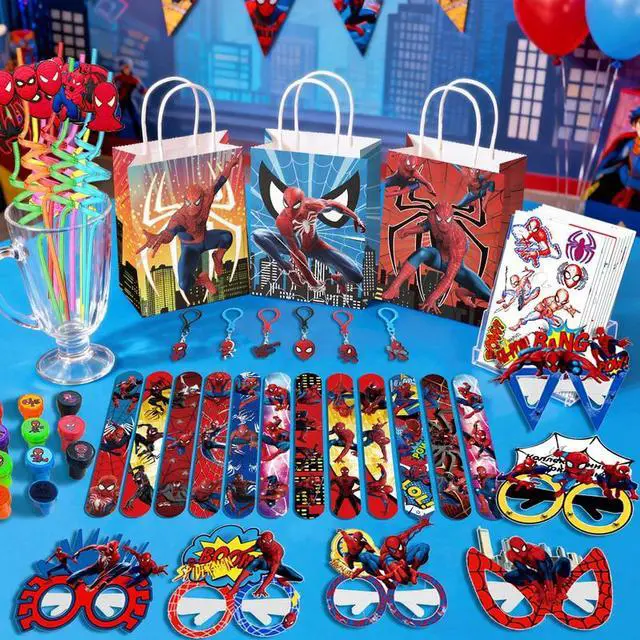 Alt view image 7 of 7 - 84 Pcs Spiderman Birthday Party Favors-Spiderman Goodie Bags Key Chains Stickers Straws Seal etc Spiderman Party Favors for Kids