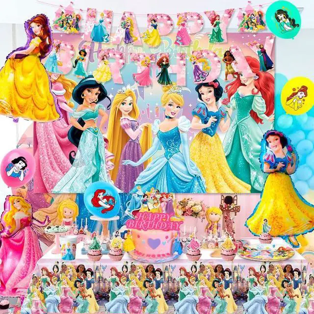 Alt view image 3 of 7 - Princess Birthday Party Supplies, 116 Pcs Princess Party Decorations & Tableware Set - Princess Party Plates Cups Tablecloth & Princess Balloons Banner Backdrop etc Princess Decorations for Birthday