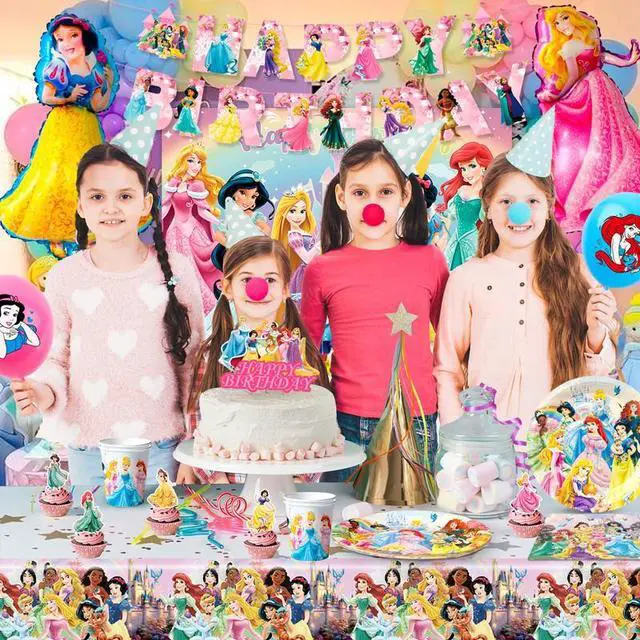 Alt view image 4 of 7 - Princess Birthday Party Supplies, 116 Pcs Princess Party Decorations & Tableware Set - Princess Party Plates Cups Tablecloth & Princess Balloons Banner Backdrop etc Princess Decorations for Birthday