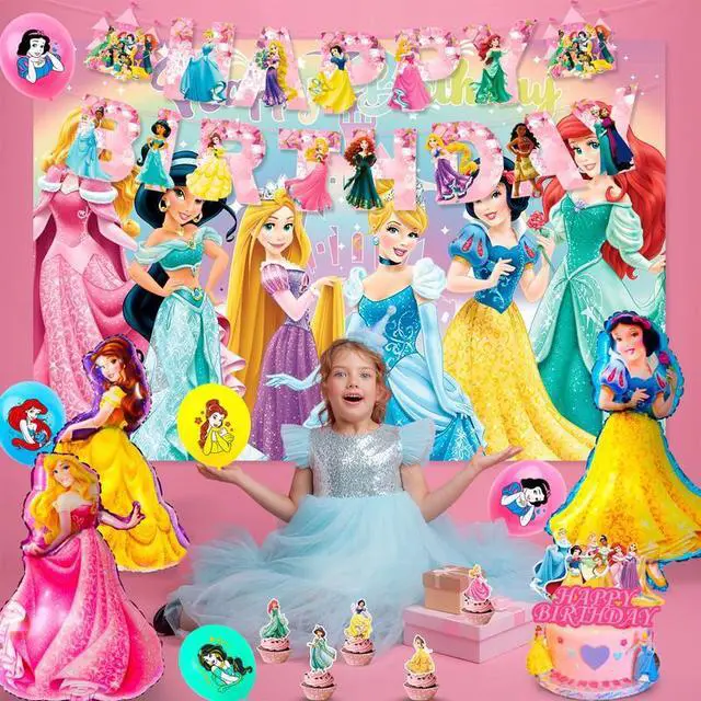 Alt view image 5 of 7 - Princess Birthday Party Supplies, 116 Pcs Princess Party Decorations & Tableware Set - Princess Party Plates Cups Tablecloth & Princess Balloons Banner Backdrop etc Princess Decorations for Birthday