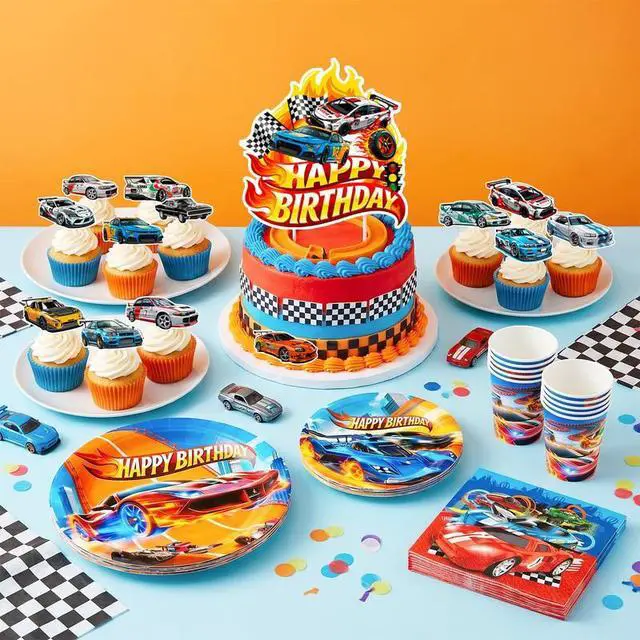 Alt view image 3 of 7 - Hot Wheels Party Decorations, 159 Pcs Hot Wheels Birthday Party Decorations & Tableware Set - Hot Wheels Party Plates Tablecloth Napkins Balloons Cake Toppers etc Hot Wheels Birthday Supplies