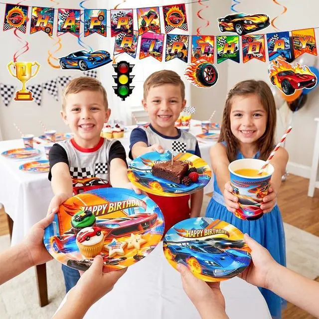 Alt view image 4 of 7 - Hot Wheels Party Decorations, 159 Pcs Hot Wheels Birthday Party Decorations & Tableware Set - Hot Wheels Party Plates Tablecloth Napkins Balloons Cake Toppers etc Hot Wheels Birthday Supplies